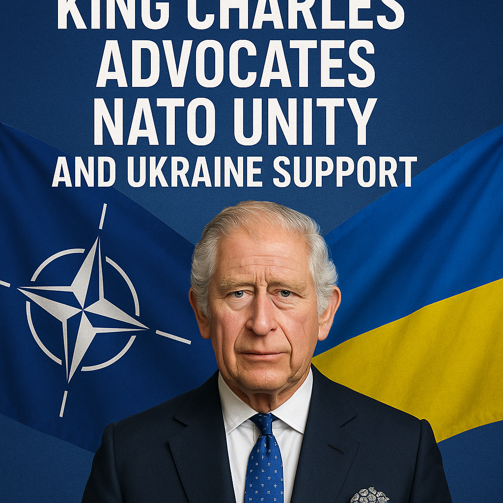 Illustration of King Charles Advocates NATO Unity and Ukraine Support