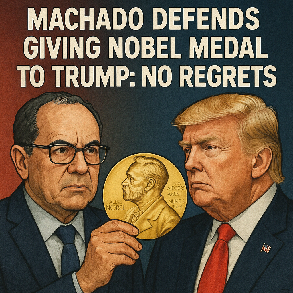 Illustration of Machado Defends Giving Nobel Medal to Trump: No Regrets