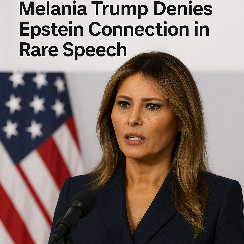 Illustration of Melania Trump Denies Epstein Connection in Rare Speech