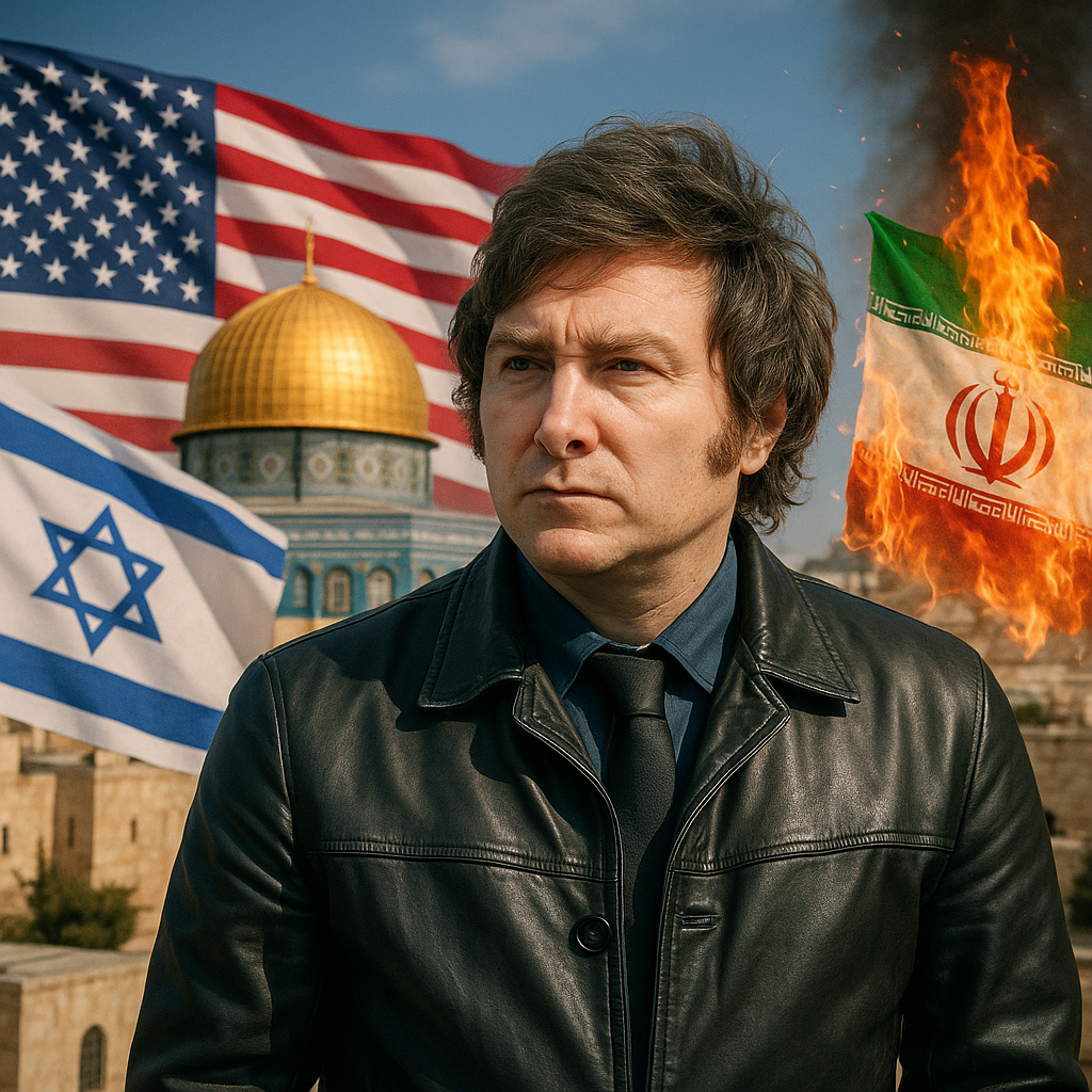 Illustration of Milei Supports US-Israel Actions Against Iran in Jerusalem