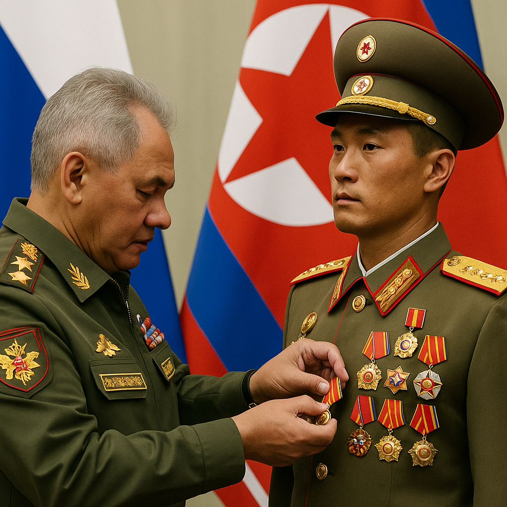 Illustration of North Korean Troops Decorated by Russian Defense Minister
