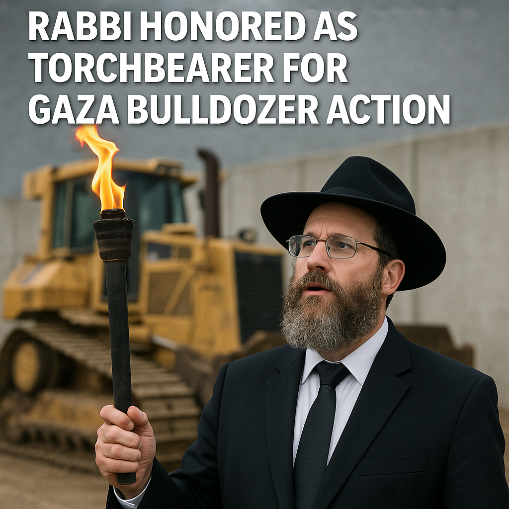 Illustration of Rabbi Honored as Torchbearer for Gaza Bulldozer Action