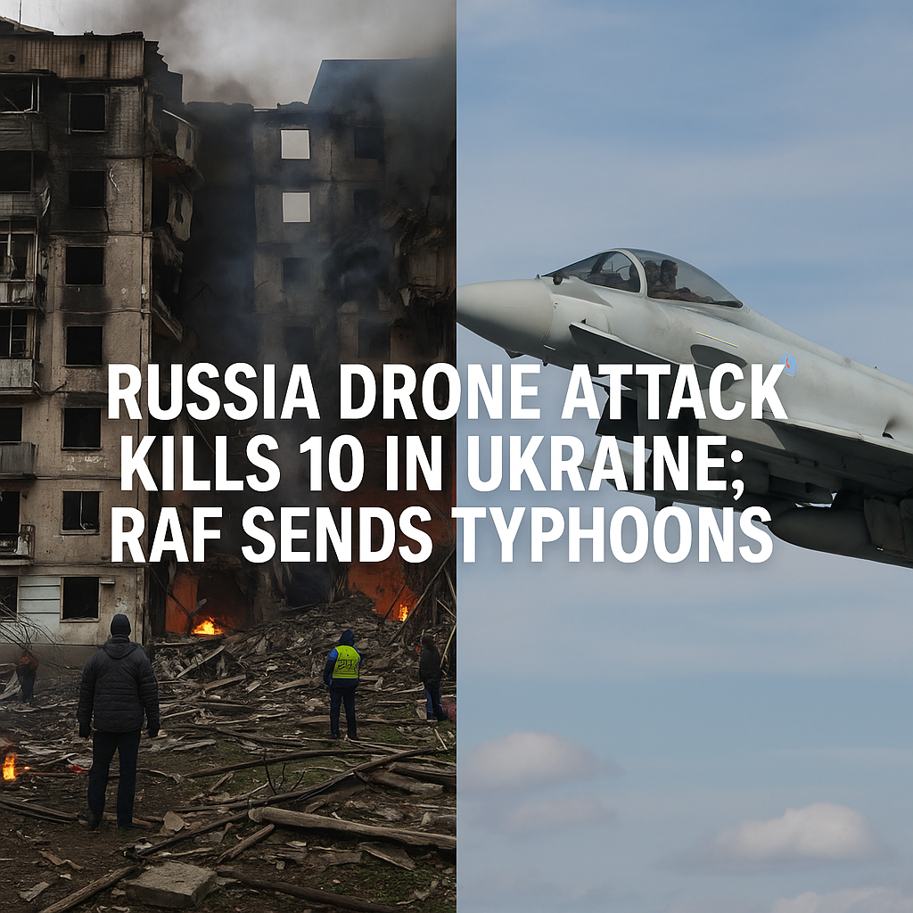Illustration of Russia Drone Attack Kills 10 in Ukraine; RAF Sends Typhoons