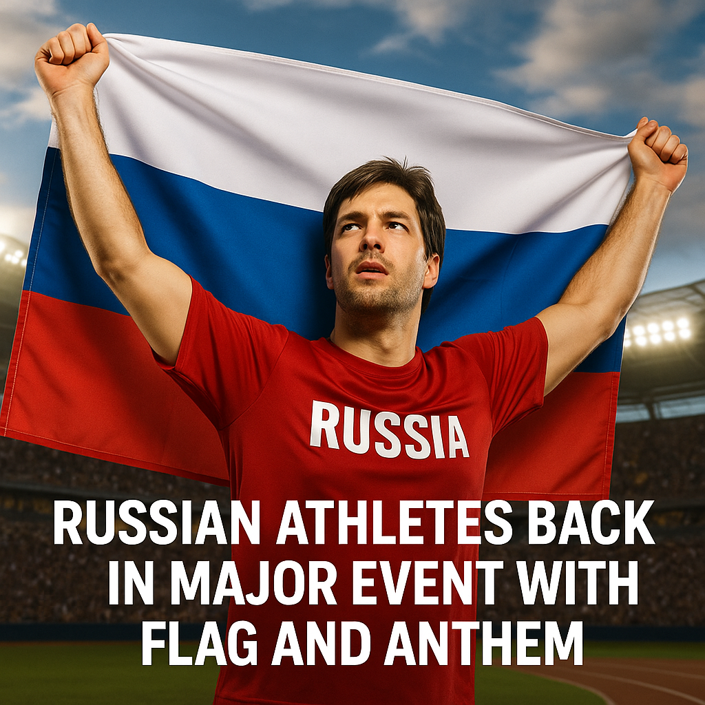 Illustration of Russian Athletes Back in Major Event with Flag and Anthem