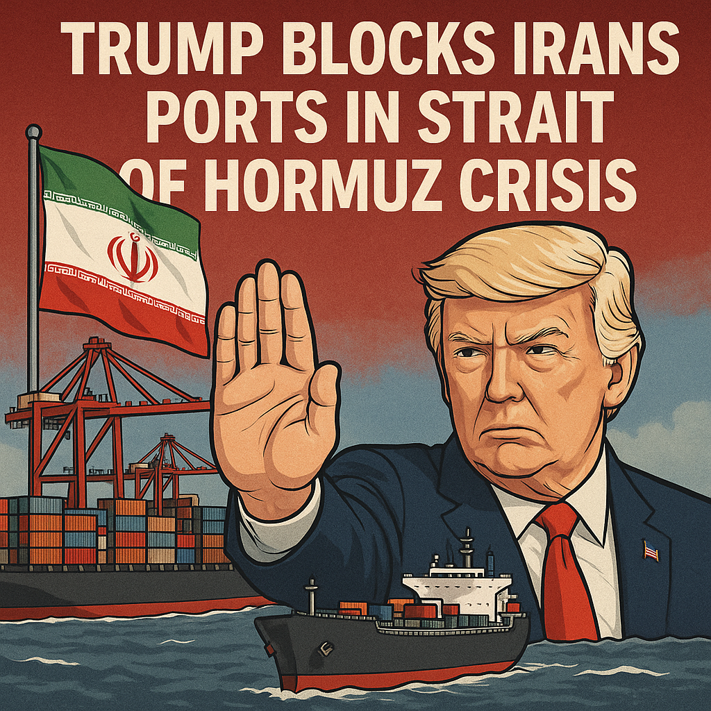 Illustration of Trump Blocks Iran's Ports in Strait of Hormuz Crisis