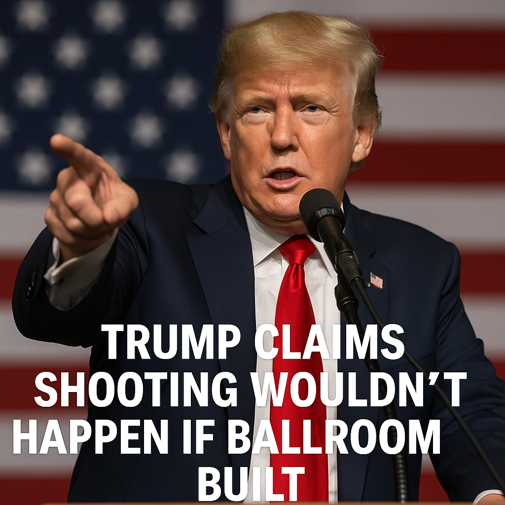Illustration of Trump Claims Shooting Wouldn't Happen if Ballroom Built
