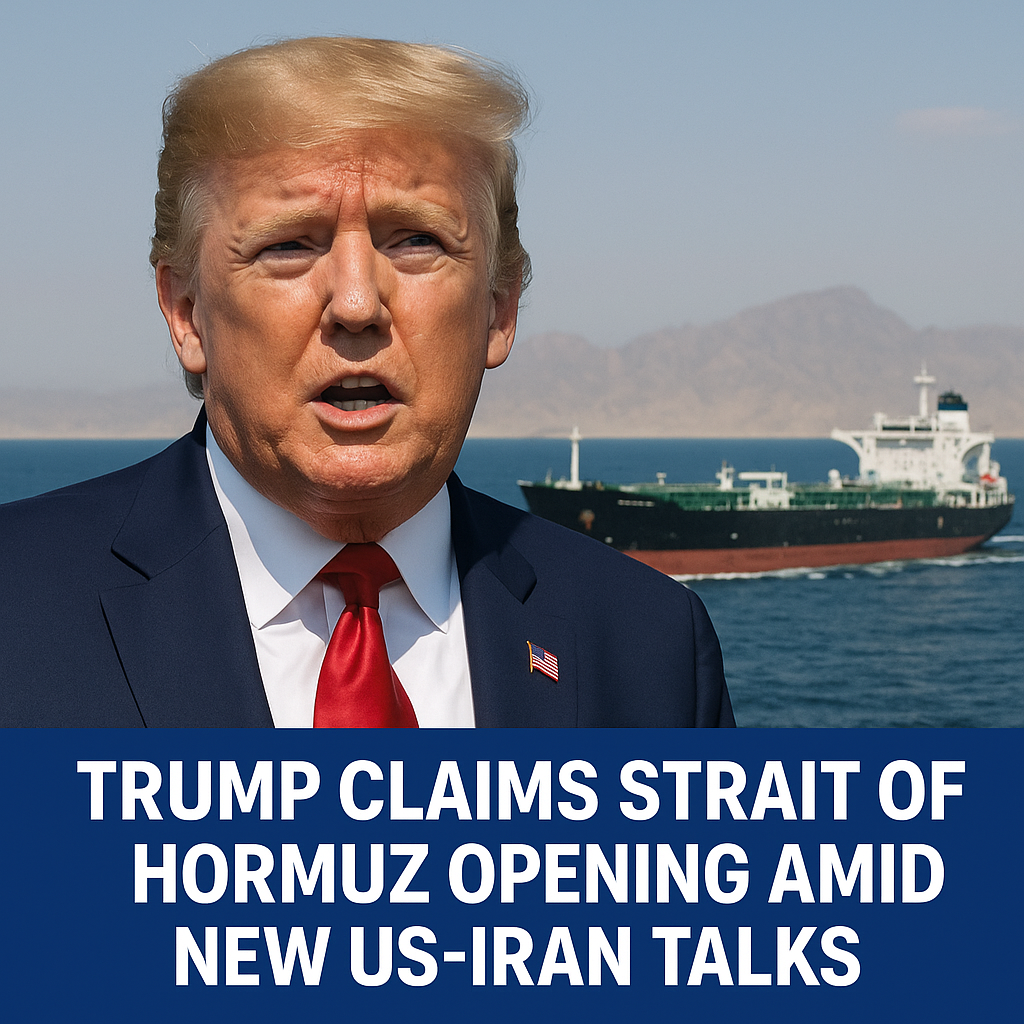 Illustration of Trump Claims Strait of Hormuz Opening Amid New US-Iran Talks