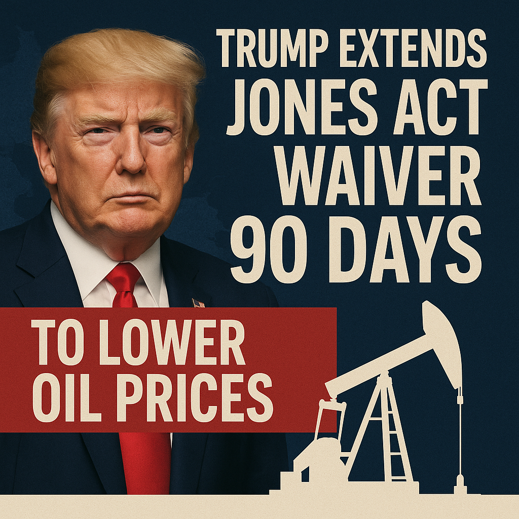 Illustration of Trump Extends Jones Act Waiver 90 Days to Lower Oil Prices