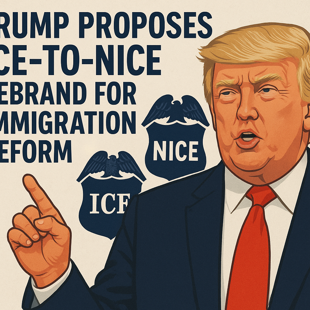 Illustration of Trump Proposes ICE-to-NICE Rebrand for Immigration Reform