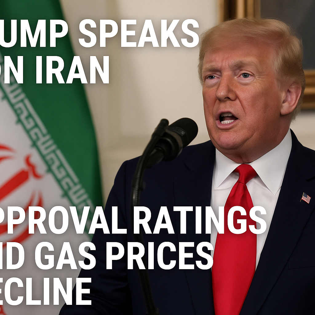 Illustration of Trump Speaks on Iran as Approval Ratings and Gas Prices Decline