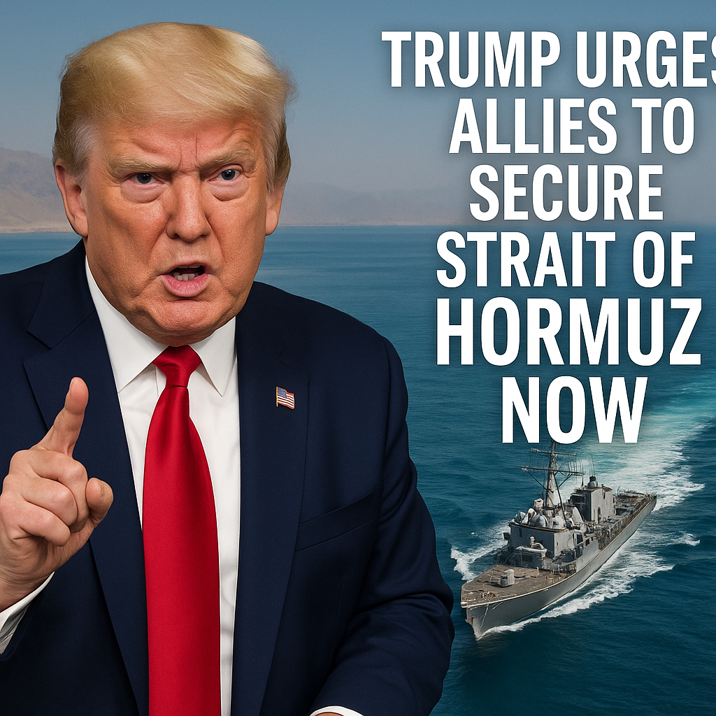 Illustration of Trump Urges Allies to Secure Strait of Hormuz Now