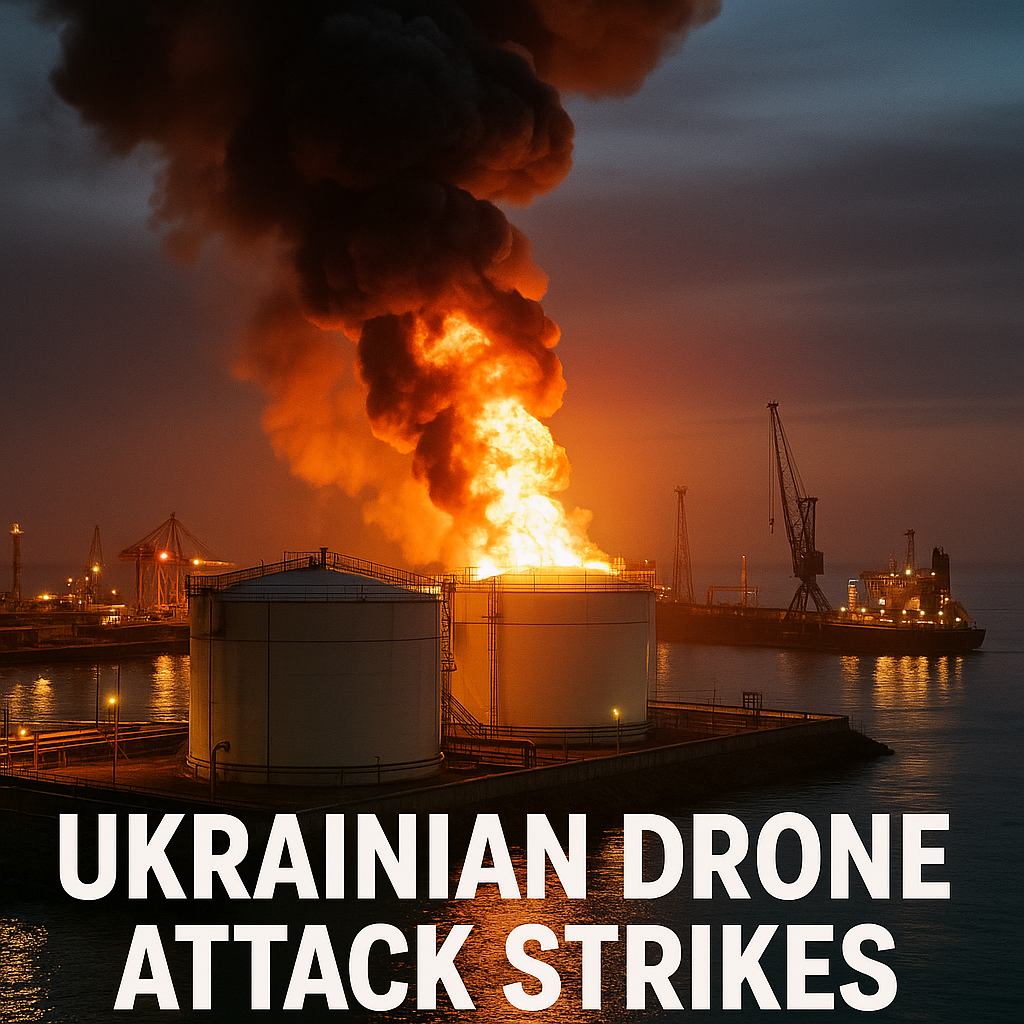 Illustration of Ukrainian Drone Attack Strikes Russia's Tuapse Port