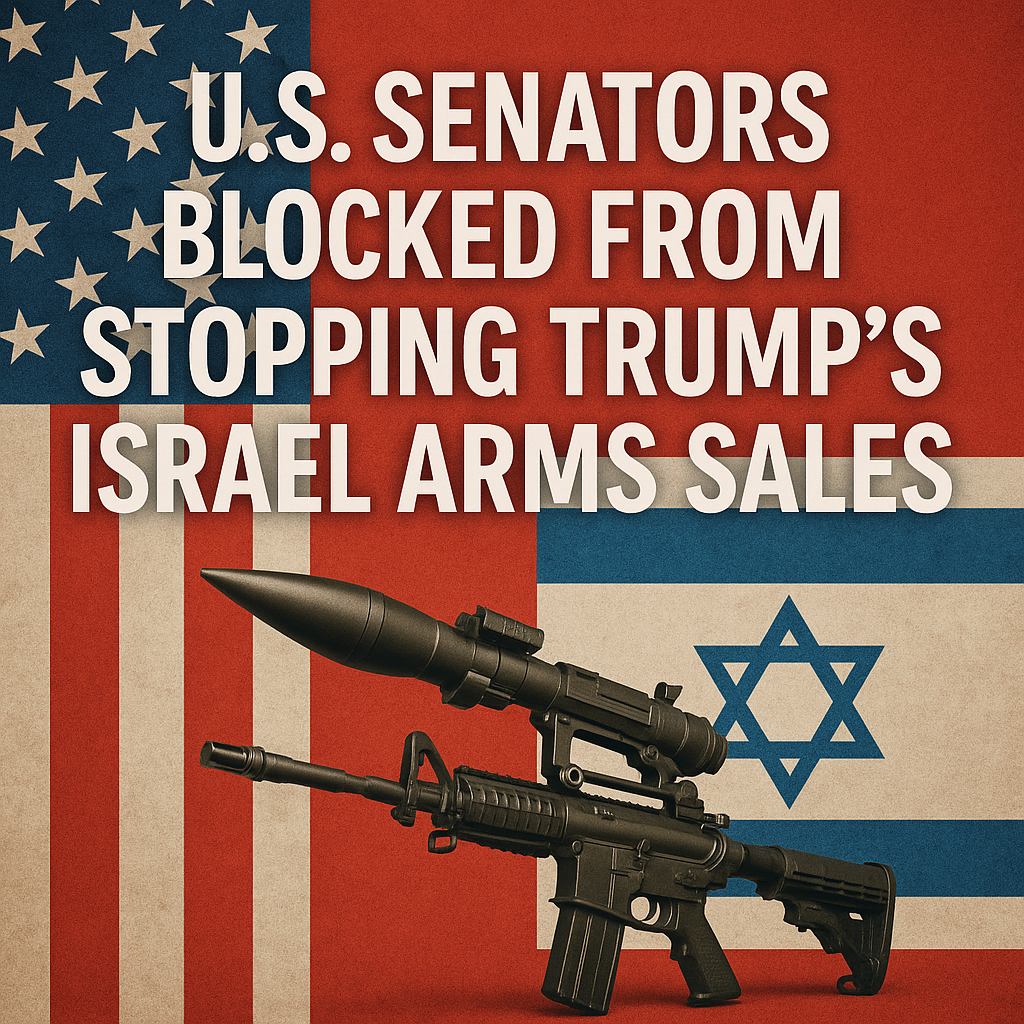 Illustration of US Senators Blocked from Stopping Trump's Israel Arms Sales