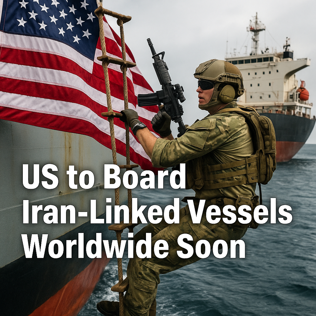 Illustration of US to Board Iran-Linked Vessels Worldwide Soon