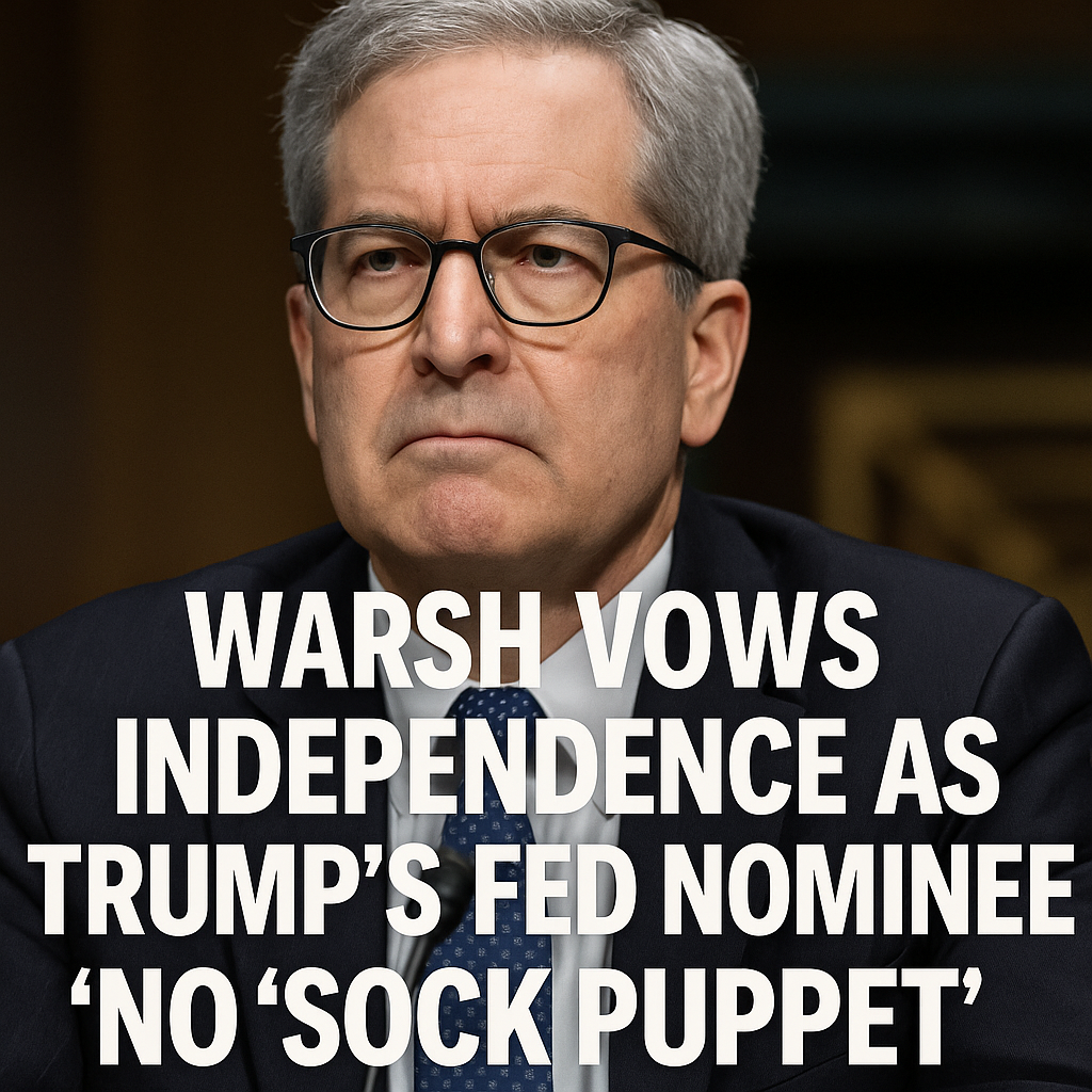 Illustration of Warsh Vows Independence as Trump's Fed Nominee, No 'Sock Puppet'
