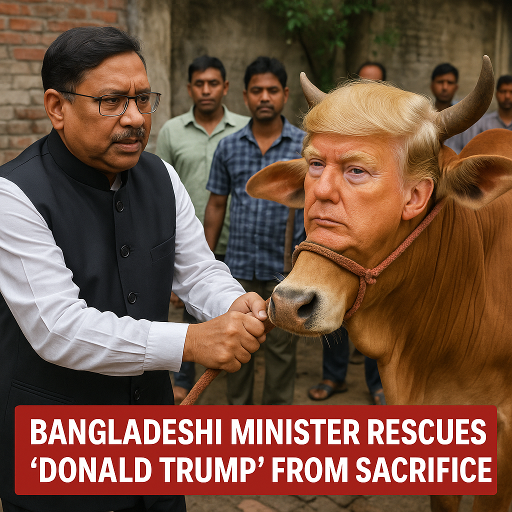 Illustration of Bangladeshi Minister Rescues ‘Donald Trump’ from Sacrifice