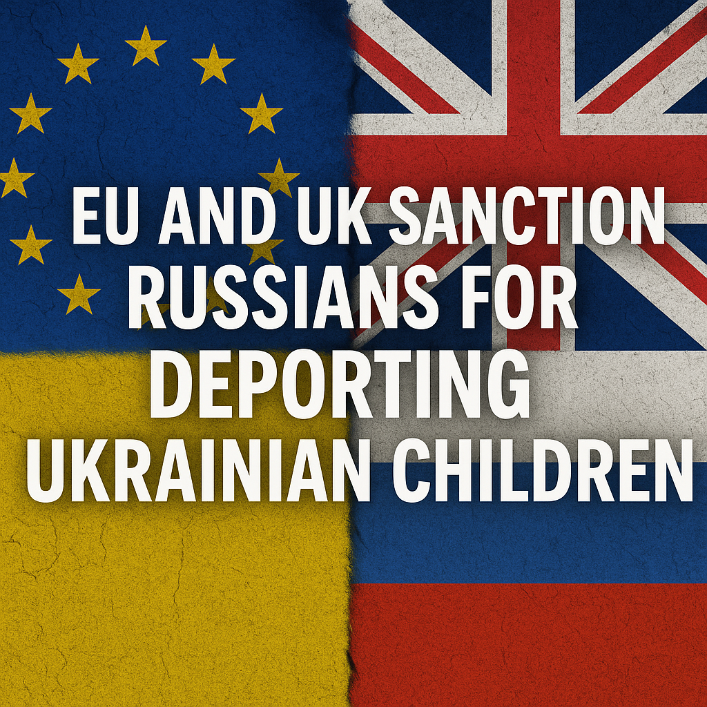 Illustration of EU and UK Sanction Russians for Deporting Ukrainian Children