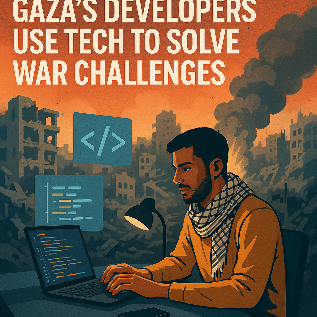 Illustration of Gaza's Developers Use Tech to Solve War Challenges