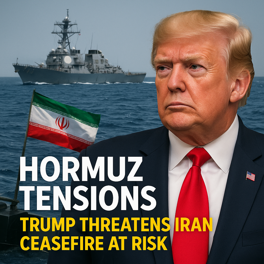 Illustration of Hormuz Tensions: Trump Threatens Iran, Ceasefire at Risk