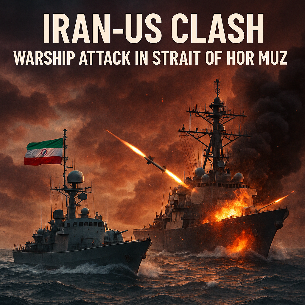 Illustration of Iran-US Clash: Warship Attack in Strait of Hormuz