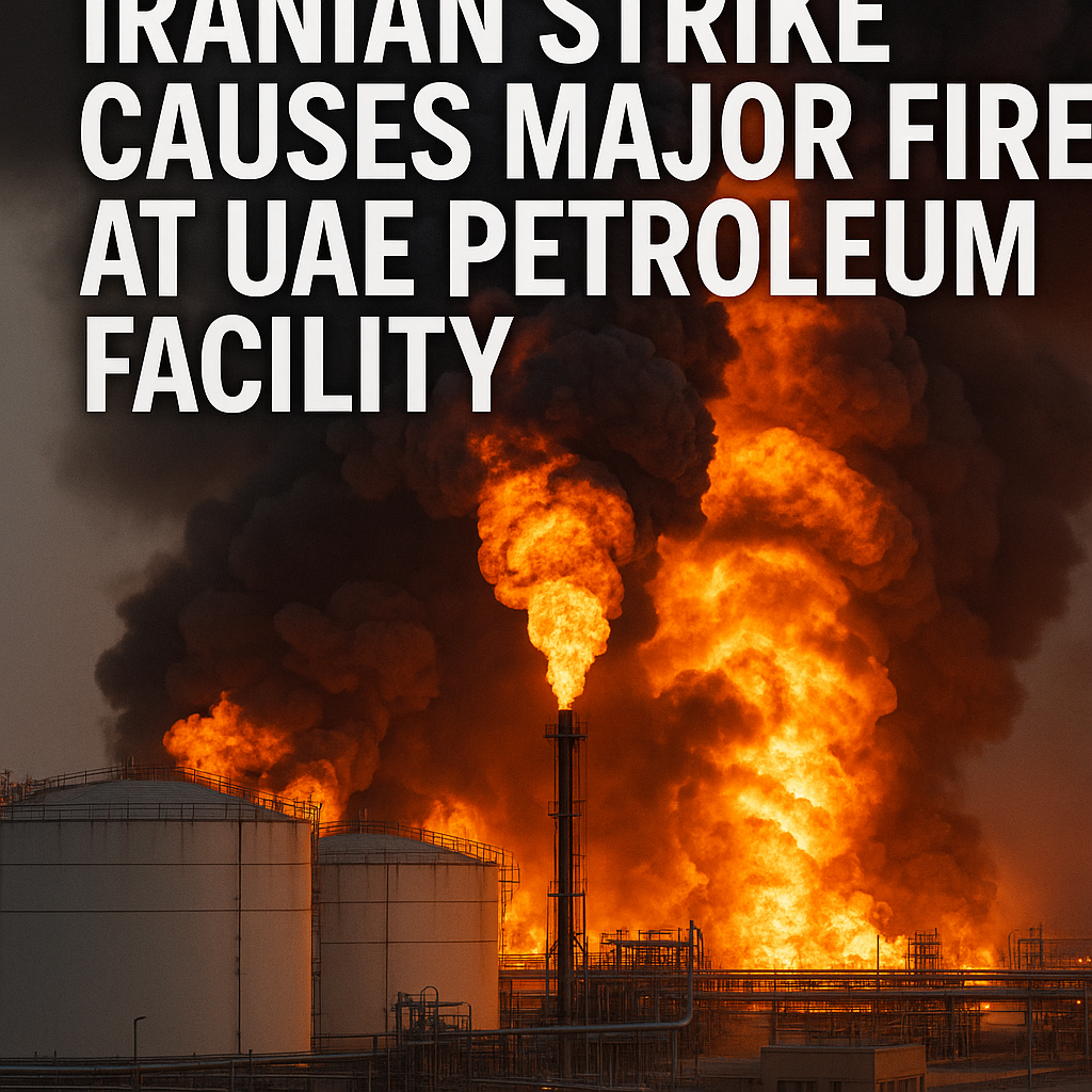Illustration of Iranian Strike Causes Major Fire at UAE Petroleum Facility