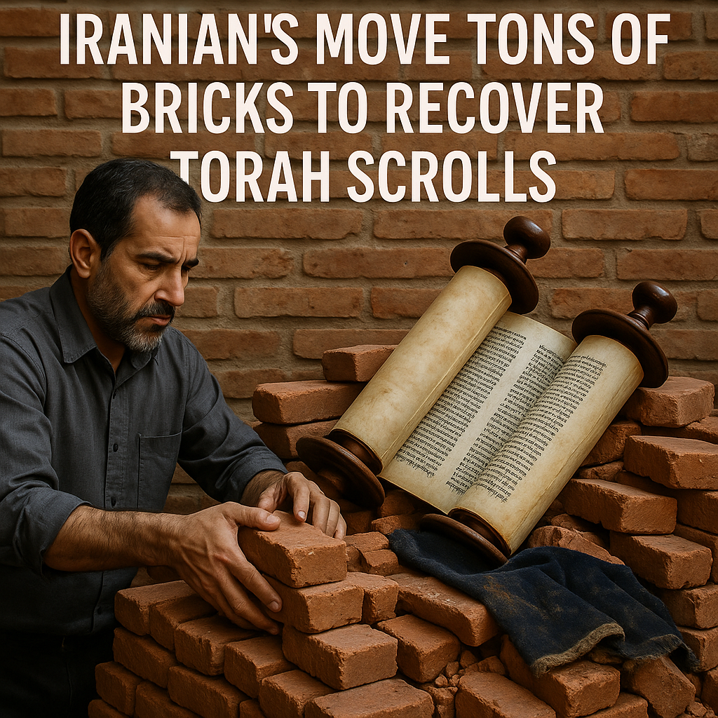 Illustration of Iranians Move Tons of Bricks to Recover Torah Scrolls