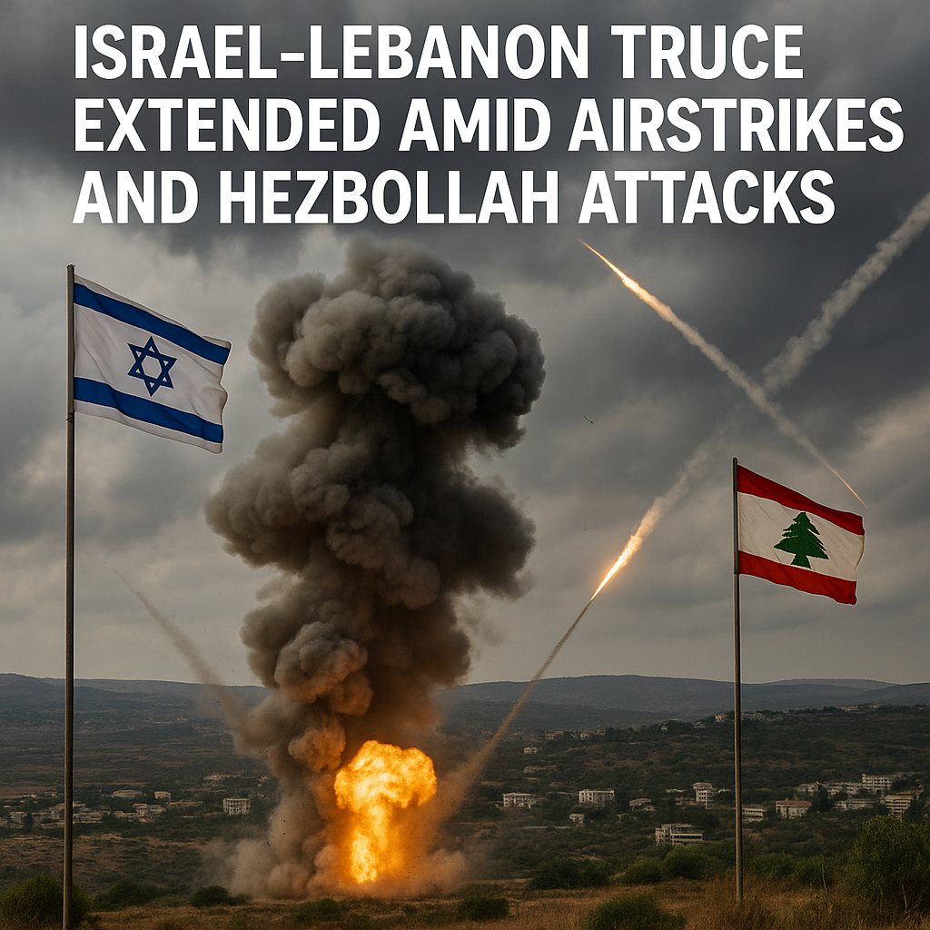 Illustration of Israel-Lebanon Truce Extended Amid Airstrikes and Hezbollah Attacks