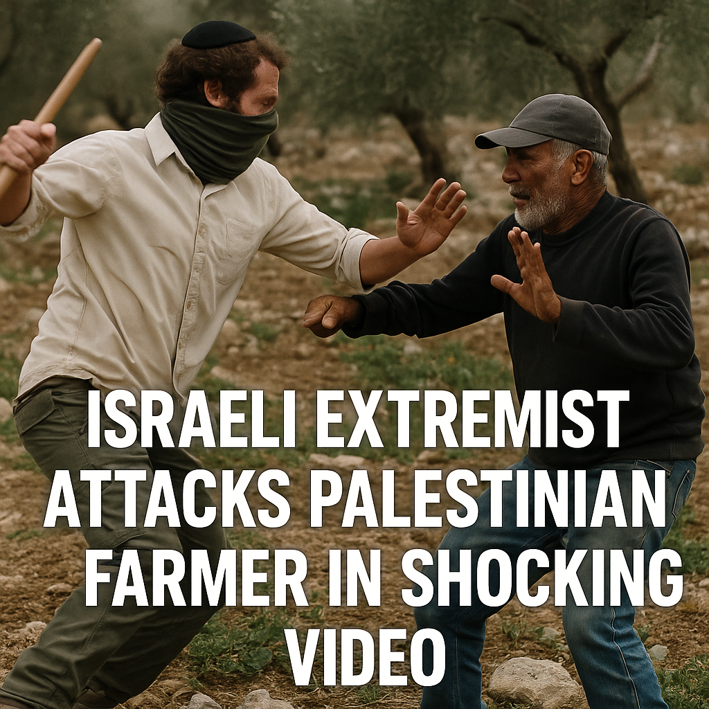 Illustration of Israeli Extremist Attacks Palestinian Farmer in Shocking Video