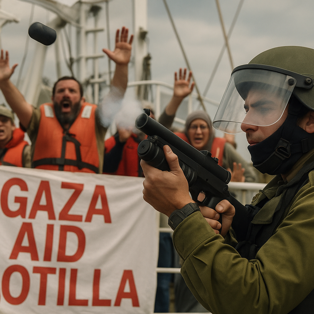 Illustration of Israeli Forces Fire Rubber Bullets at Gaza Aid Flotilla Activists