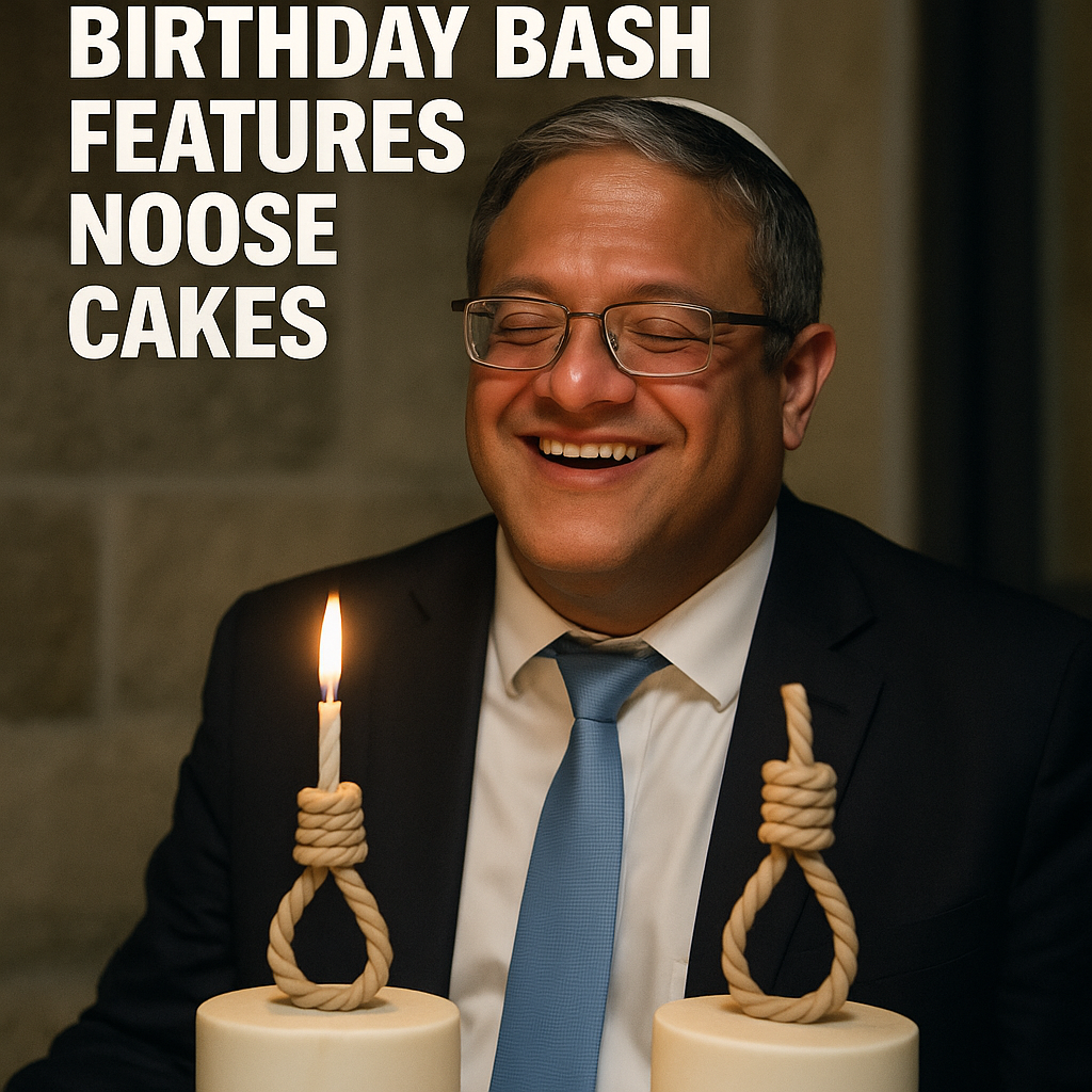 Illustration of Israeli Security Minister's Birthday Bash Features Noose Cakes