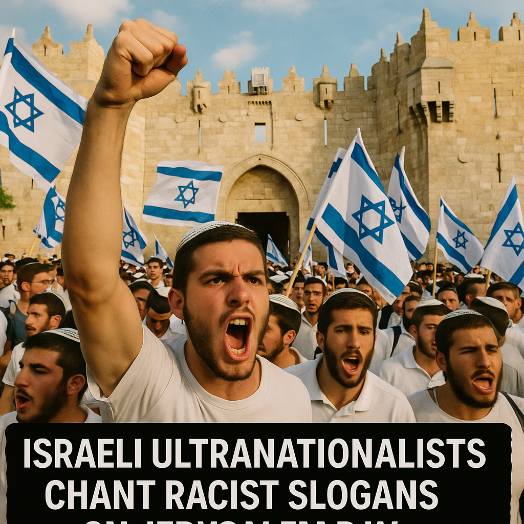 Illustration of Israeli Ultranationalists Chant Racist Slogans on Jerusalem Day
