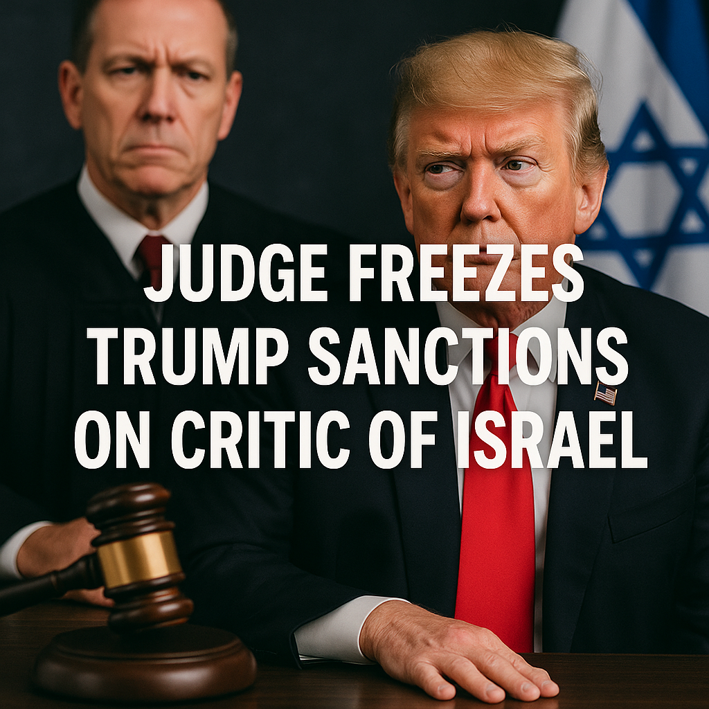 Illustration of Judge Freezes Trump Sanctions on Critic of Israel