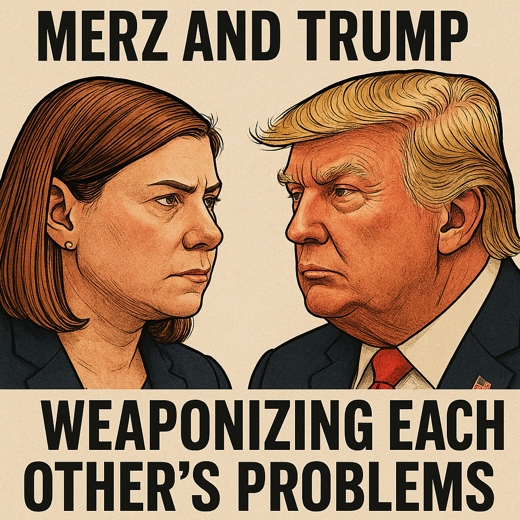 Illustration of Merz and Trump: Weaponizing Each Other’s Problems