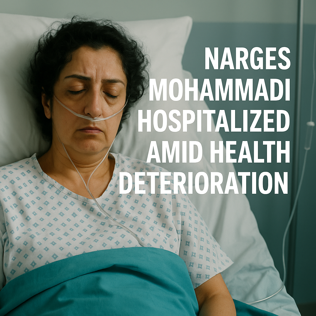 Illustration of Narges Mohammadi Hospitalized Amid Health Deterioration