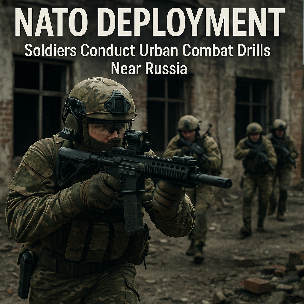 Illustration of NATO Deployment: Soldiers Conduct Urban Combat Drills Near Russia