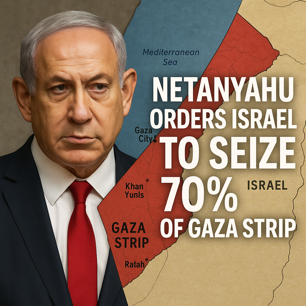 Illustration of Netanyahu Orders Israel to Seize 70% of Gaza Strip
