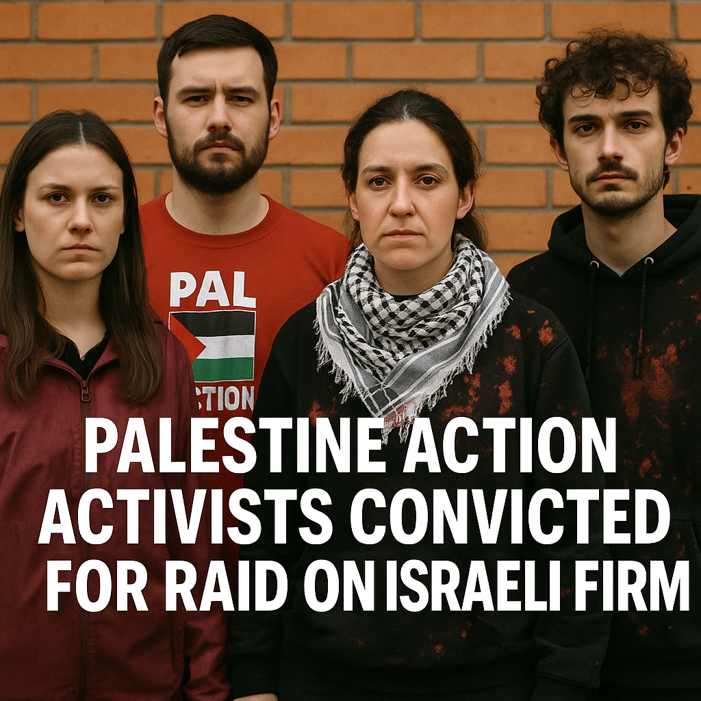 Illustration of Palestine Action Activists Convicted for Raid on Israeli Firm