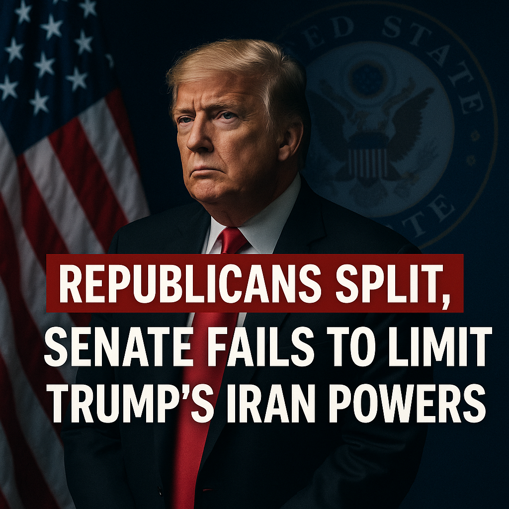 Illustration of Republicans Split, Senate Fails to Limit Trump’s Iran Powers