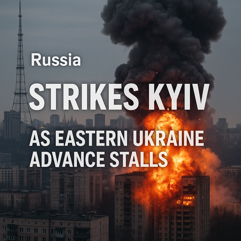 Illustration of Russia Strikes Kyiv as Eastern Ukraine Advance Stalls