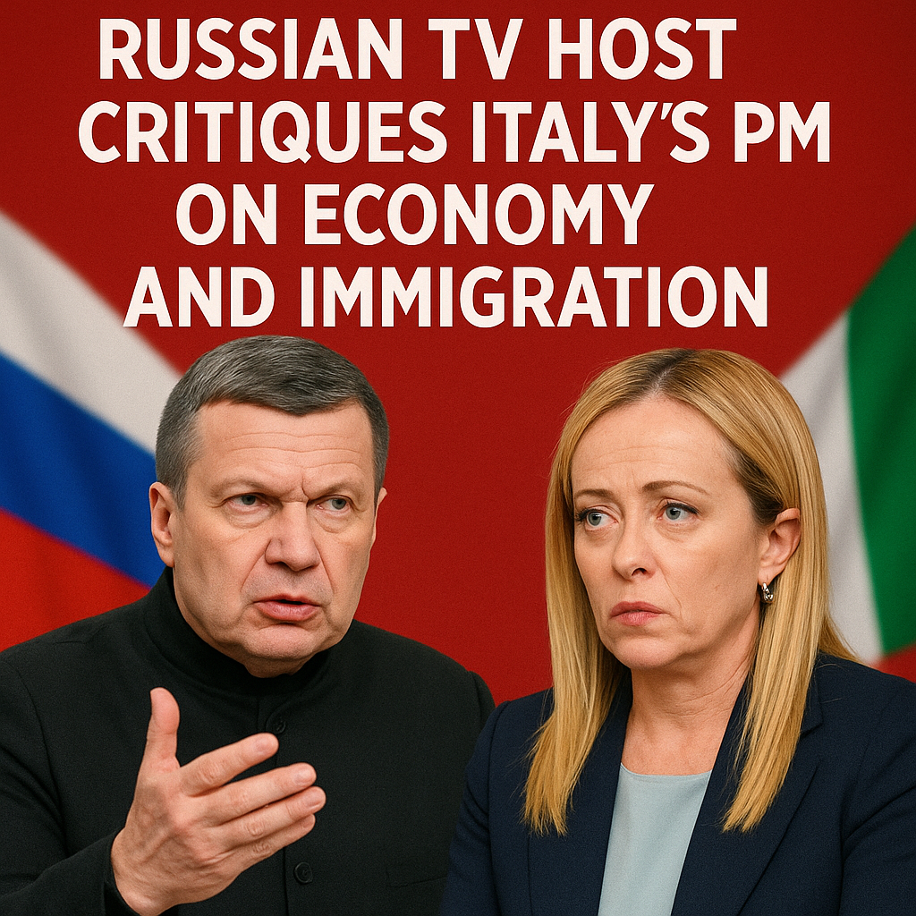Illustration of Russian TV Host Critiques Italy’s PM on Economy and Immigration