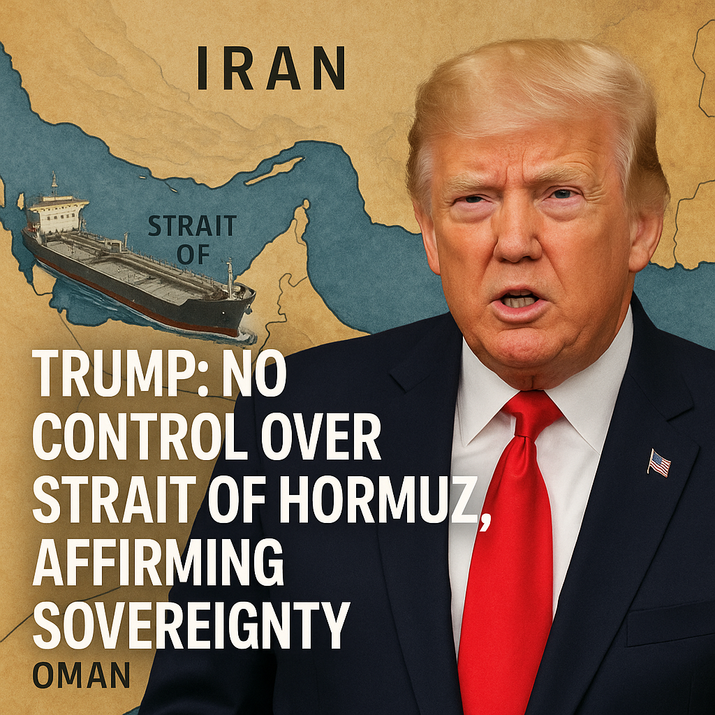 Illustration of Trump: No Control Over Strait of Hormuz, Affirming Sovereignty
