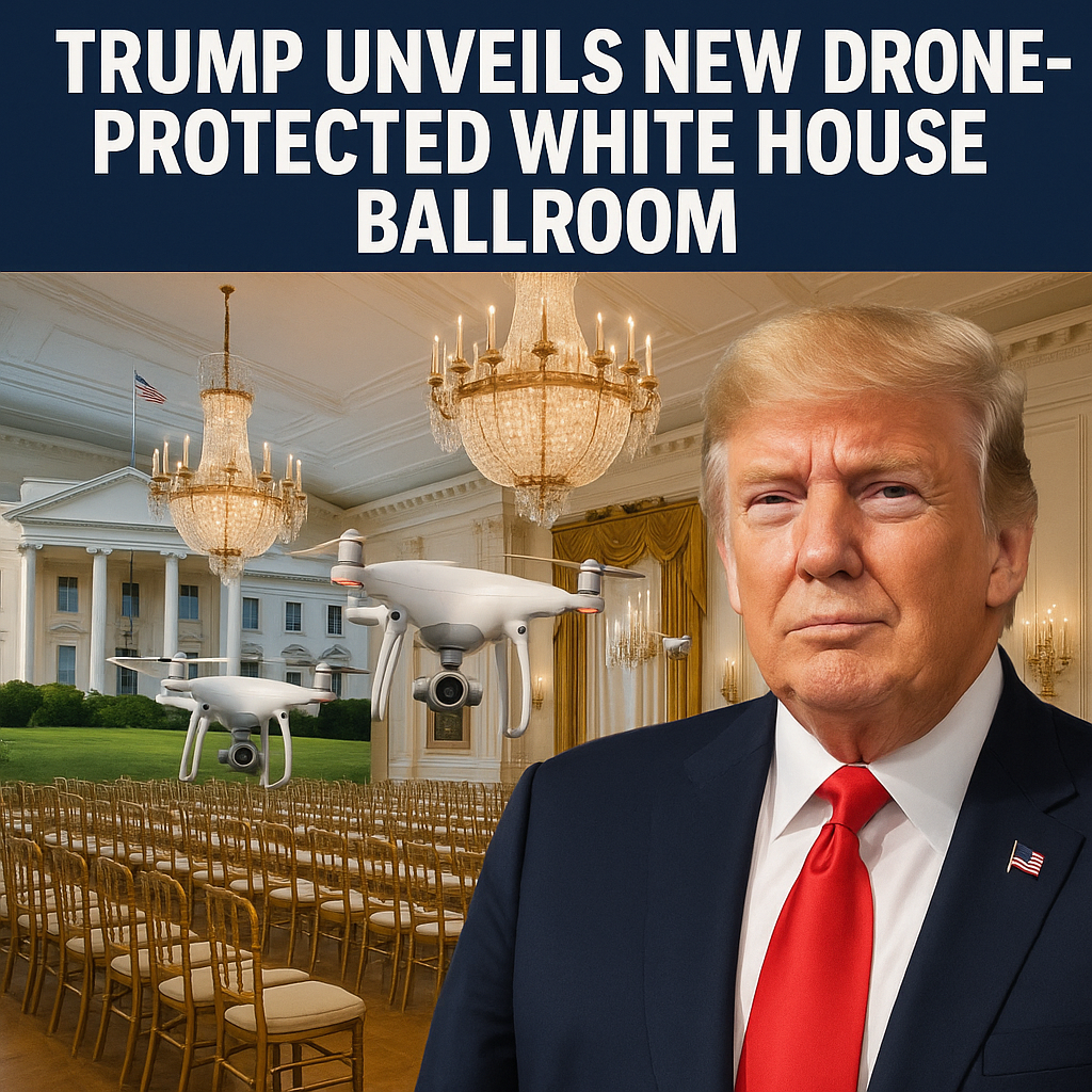 Illustration of Trump Unveils New Drone-Protected White House Ballroom