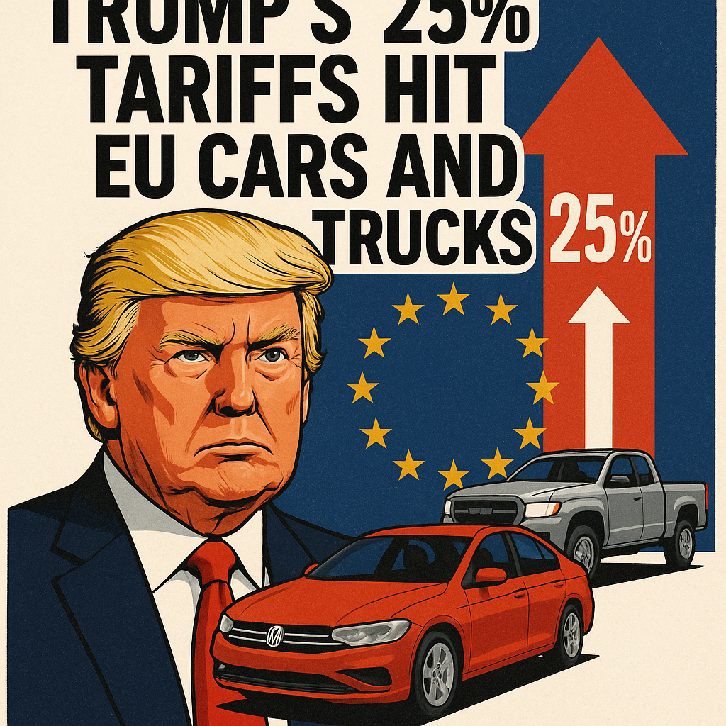 Illustration of Trump's 25% Tariffs Hit EU Cars and Trucks