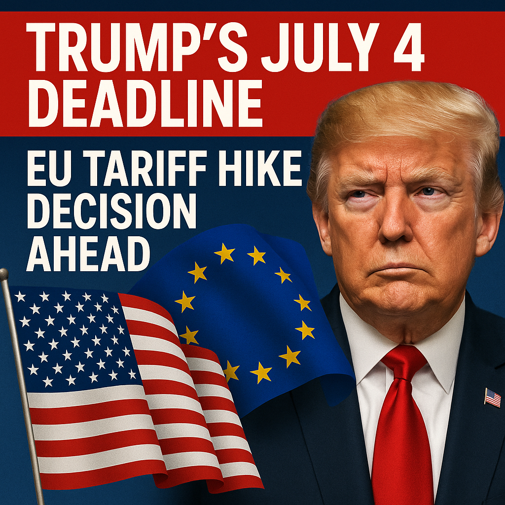 Illustration of Trump's July 4 Deadline: EU Tariff Hike Decision Ahead