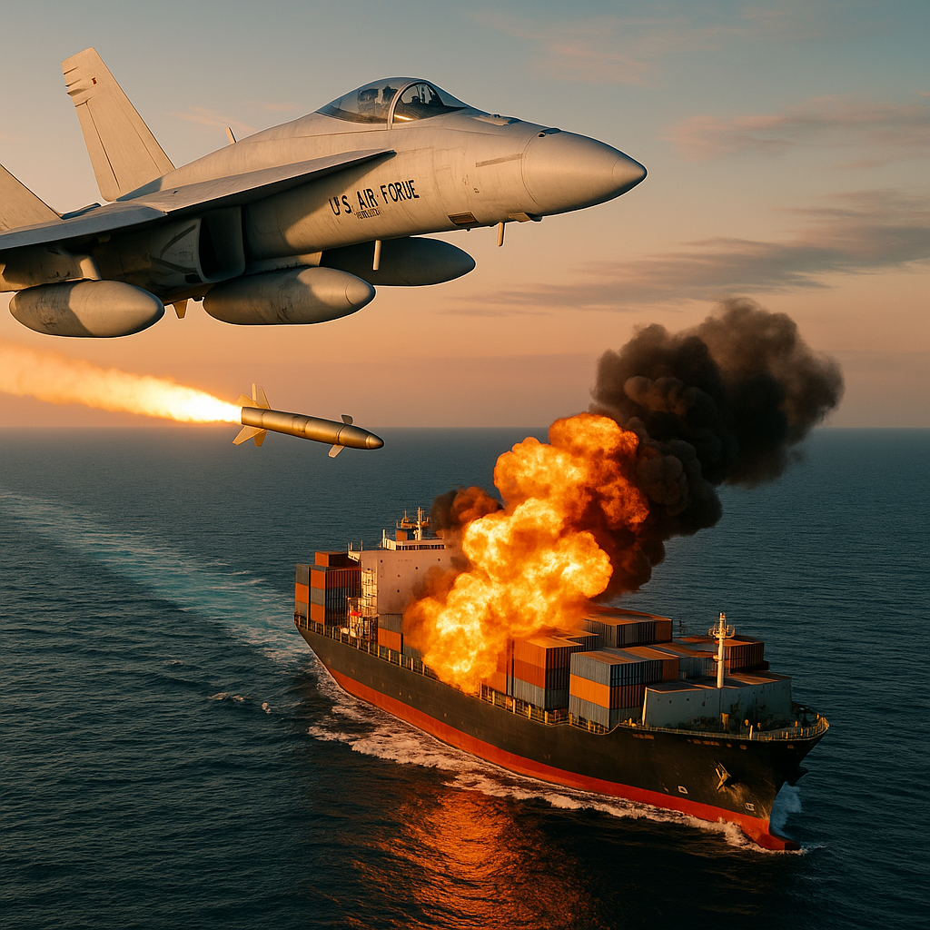 Illustration of US Fighter Jet Missile Strike on Iranian-Bound Cargo Ship