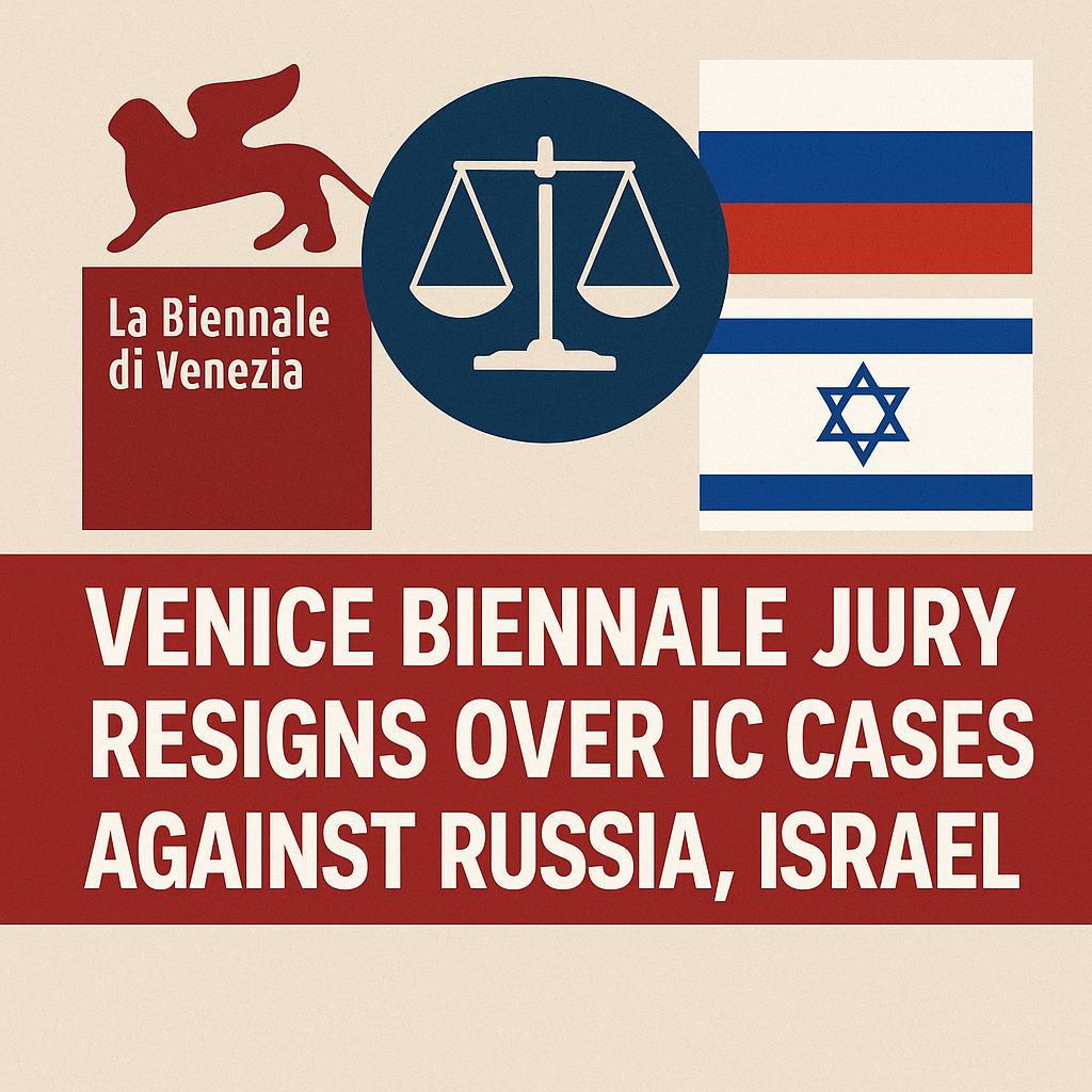Illustration of Venice Biennale Jury Resigns Over ICC Cases Against Russia, Israel