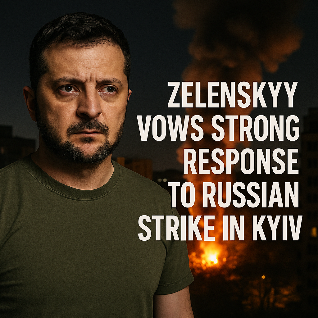 Illustration of Zelenskyy Vows Strong Response to Russian Strike in Kyiv
