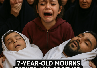 Illustration of 7-Year-Old Mourns Father and Brother in Gaza Strike