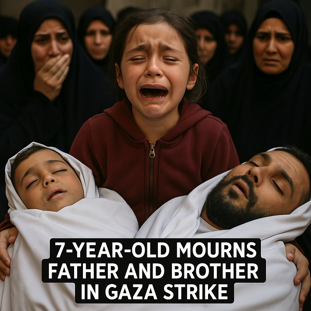 Illustration of 7-Year-Old Mourns Father and Brother in Gaza Strike