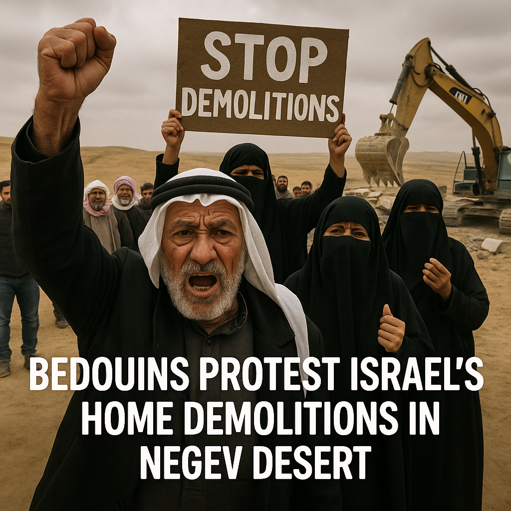 Illustration of Bedouins Protest Israel's Home Demolitions in Negev Desert